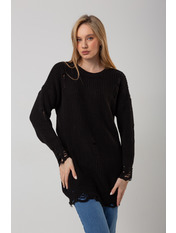 Светр в'язаний прямий рваний однотонний KOF-1171 Чорний one size