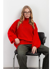 Светр оверсайз однотонний KOF-231079 one size Яскраво-червоний Червоний Яскраво-червоний one size