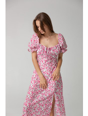 Сукня міді напівприталена з короткими рукавами PLA-2266 Рожевий L