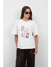 Футболка бавовняна oversize FUT-1291 M/L Молочний + блакитний Молочний Молочний + блакитний M/L