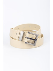 Шкіряний ремінь із сріблястою застібкою REM-102 Бежевий