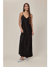 Сукня максі з сатину напівприталена PLA-161 S Чорний Чорний S