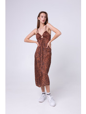 Сукня міді зі штапелю без рукавів PLA-2282 Шоколадний Коричневий S