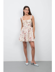 Сукня з віскози напівприталена PLA-107 XS Молочний + фіолетові квіти Молочний Молочний + фіолетові квіти XS