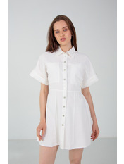 Сукня міні трикотажна з короткими рукавами PLA-575 Молочний Білий XS