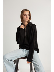 Светр в'язаний прямий на замку однотонний KOF-3571 Чорний one size