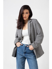 Жакет вільний з костюмної тканини PG-4567 Коричневий Чорна лапка one size